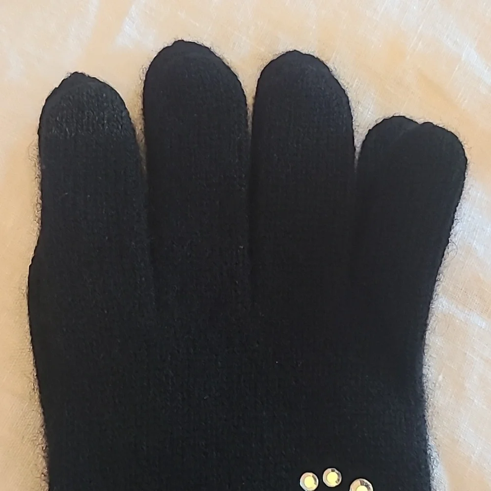 Sofia Cashmere Stud Bow Cashmere Gloves Black